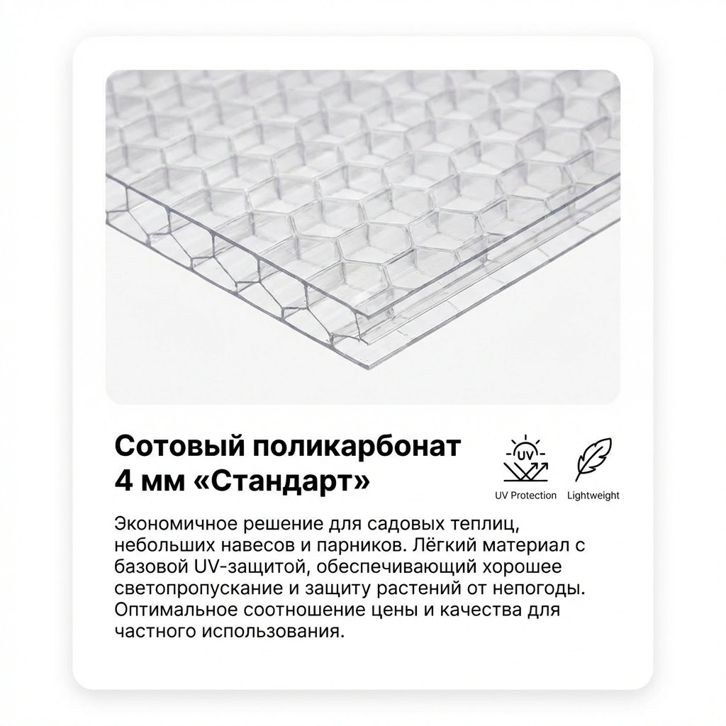 Сотовый поликарбонат 4 мм «Стандарт»
