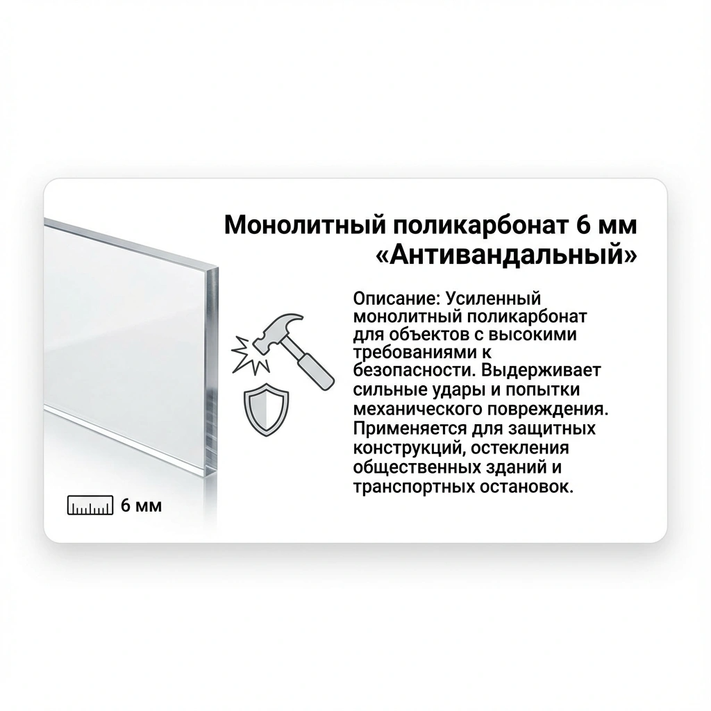 Монолитный поликарбонат 6 мм «Антивандальный»